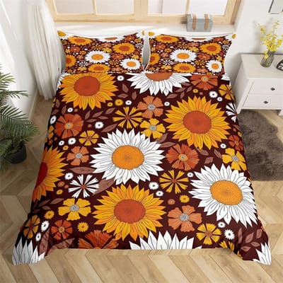 Retro jaren 70 Hippie Stijl Dekbedovertrek Queen Microfiber Psychedelisch Paddenstoelen Beddengoed Set Kamer Decoratie Cadeaus Regenboog Bloemen Dekbedovertrek EU Single(135*200cm)3pcs