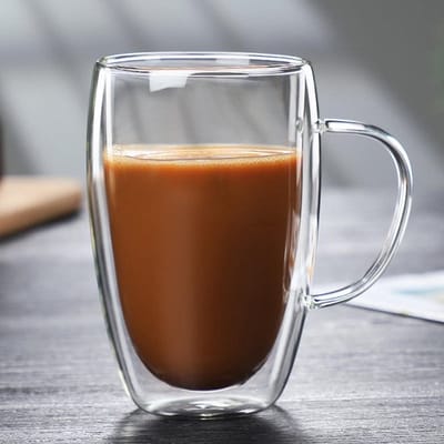Glozini - 6 stuks dubbelwandige glazen met oor - geschikt voor verschillende soorten koffie - Latte macchiato, cappuccino, espresso - 450 ml