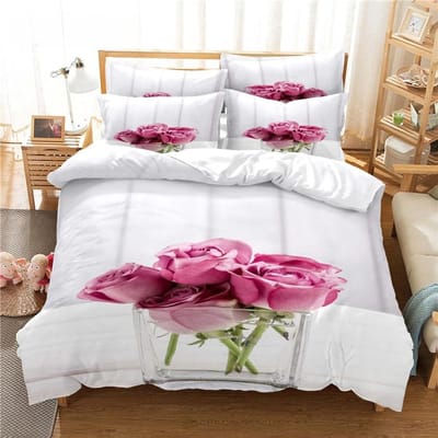 Roze Bloem 3D Beddengoed Set King Size Slaapkamer Dekbedovertrek Set Dekbedovertrek 2 Persoons Huwelijk Decoratie Beddengoed EU single(135x200cm)