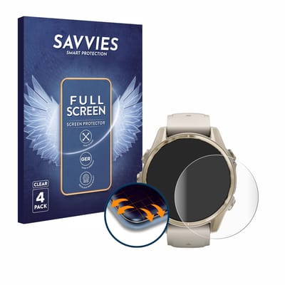 Savvies - Screenprotector voor Garmin Fenix 8 (43 mm) - Folie Beschermfolie transparant volledig dekking 4 Stuks