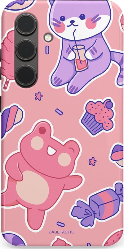 Casetastic hoesje geschikt voor Samsung Galaxy S24 - Dubbellaagse bescherming - Snoepvriendjes - Fashion Case - Lichtroze Lavendel Koraal