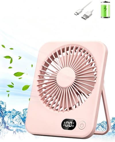 Oplaadbare USB Bureauventilator - Mini Ventilator - 5 Standen - Draagbare Tafelventilator - Stille Bureau Ventilator - Voor Bureau, Bed & Reizen - roze