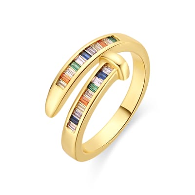 Luxenter ring in metaallegering en multicolor zirkonia, afgewerkt in 18k geelgoud - Hagor