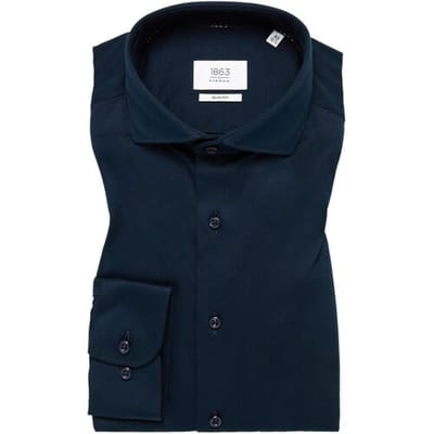 Eterna Overhemd Premium 1863 Soft Jersey Plain Color Mercerized Cotton Non-Iron Navy / male