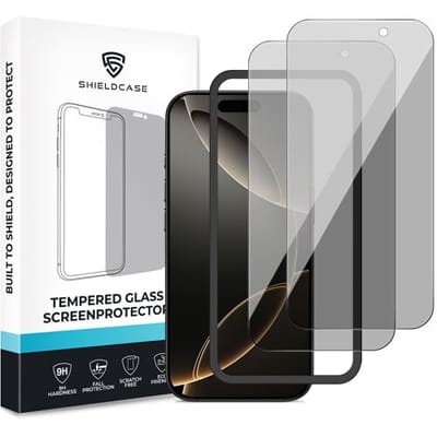 ShieldCase Privacy screenprotector geschikt voor Apple iPhone 16 Pro screenprotector - Geleverd met montage frame - 2-pack verpakking - screen protector gemaakt van gehard glas