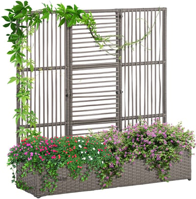 Outsunny Rattan Verhoogd Tuinbed-PE-Rattan, Staal-103L x 103B x 29H cm-Grijs