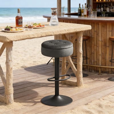 MIVRAY Barkruk 39 x 39 x 79,5 cm - Draaibaar Met Opbergruimte En Hoogteverstelling - Keuken En Bar - Fluweel Donkergrijs