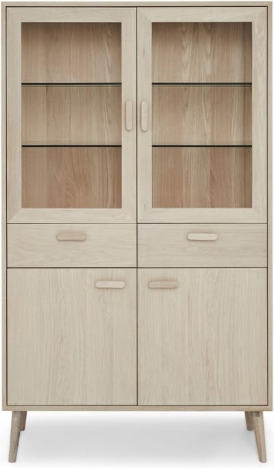 Vitrinekast met Glas - Licht Eiken - Eikenhout - 110x40x187cm - Kast Porto - Giga Meubel