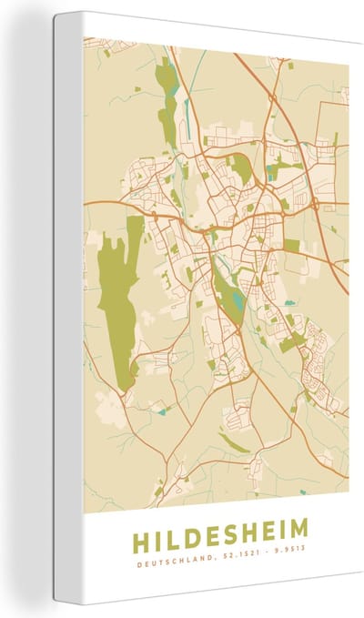 Canvas Schilderij Hildesheim - Vintage - Stadskaart - Kaart - Plattegrond - 20x30 cm - Wanddecoratie
