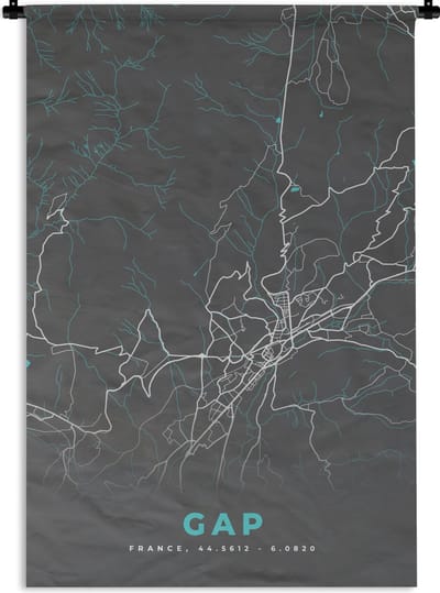 Wandkleed - Wanddoek - Gap - Kaart - Plattegrond - Stadskaart - Frankrijk - 120x180 cm - Wandtapijt