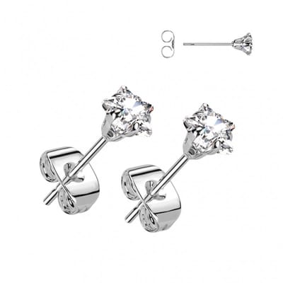 Oorbel PVD steentje ster 0.8x6x5 - zilver wit - LMPiercings
