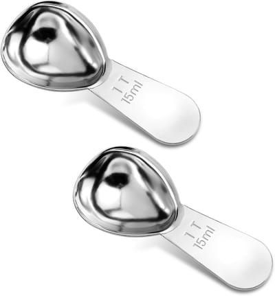 Koffieschep met kort handvat - 1 eetlepel (1 eetlepel | 15 ml | 1/16 kop | 15 CC | 1/2 oz) 2 Pack roestvrijstalen eetlepel maatlepel voor koffie melk brouwen bakken maatregel bonen in bus