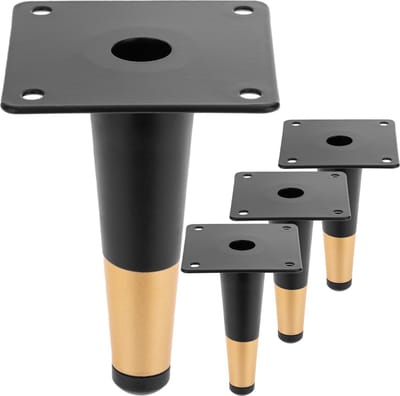 PrimeMatik - Set van 4 rechte meubelpoten met conische vorm en antislipbescherming 12cm zwart en goudkleurig