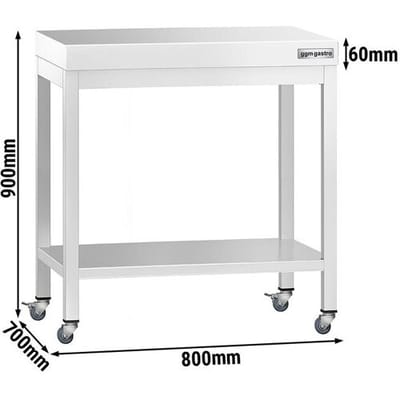 GGM Gastro Edelstahl Arbeitstisch PREMIUM - 800x700mm - mit Grundboden & Rollen