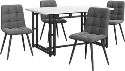 Gotagee Eettafel met 4 stoelen set Keuken Eettafel set Donkergrijs Fluweel Eetkamerstoelen Zwarte ijzeren poten tafel