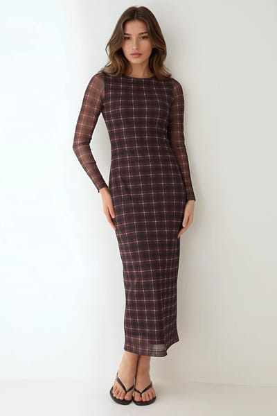 Geblokte Bodycon Midi-jurk