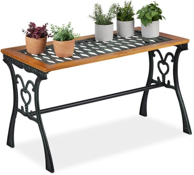 tuintafel rechthoek - buiten - 58 x 98 x 47 cm - hout - gietijzer - balkontafel