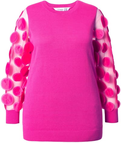 MIAMODA - Dames - Trui comfort fit lange mouwen met 3S-applicaties - Hibiscusrood - Maat 42+