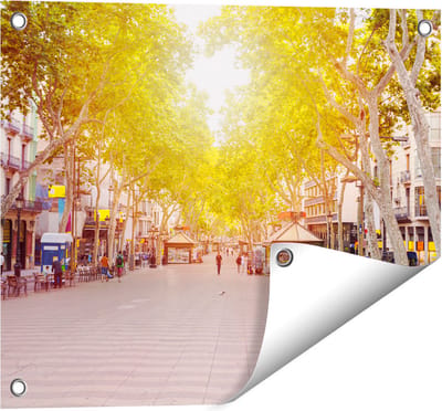 Gards Tuinposter De Ramblas Straat in Barcelona - 50x40 cm - Tuindoek - Tuindecoratie - Wanddecoratie buiten - Tuinschilderij