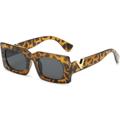 Nouveaux Lunettes de Soleil Vintage Haut de Gamme Personnalité- Tendance Femmes Jambe Carrée Design Décoration Métallique en Forme de V Lunettes de Soleil Élégantes