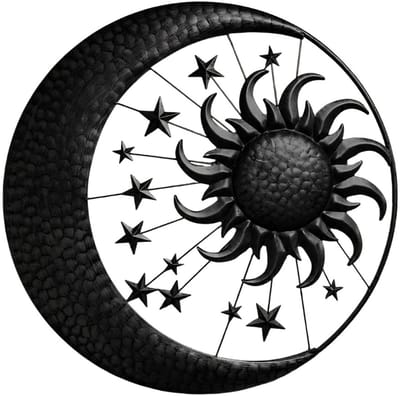 Moderne metalen wanddecoratie, maan, zon en sterren - zwart -71 cm hemel nacht en sterren