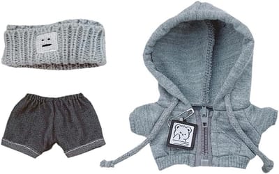 Poppenkleding Set - Accessoires voor knuffels - Poppen aankleden - 3-delige set - 10-17 cm - Grijs Zwart