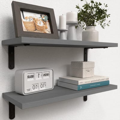 Rustieke Houten Badkamerschappen Set van 2, Vloeiende Plank voor Wanddecoratie, Opbergplanken voor Slaapkamer en Keuken - Grijs