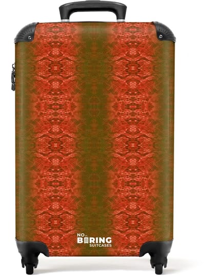 NoBoringSuitcases.com - Koffer - Rood groen slangenhuid met symmetrische schubstructuur - Past binnen 55x40x20 cm en 55x35x25 cm - Trolley handbagage - Valiezen met wieltjes volwassenen - Reiskoffer op wielen - Rolkoffer lichtgewicht