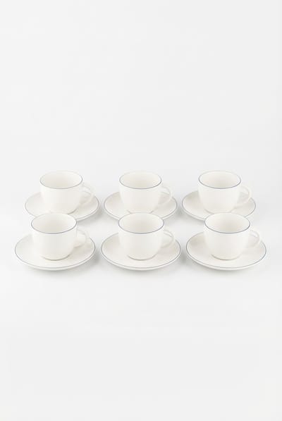 vtwonen - Kop en Schotels - Wit/Blauw Lijn - Set van 6 - 250ml