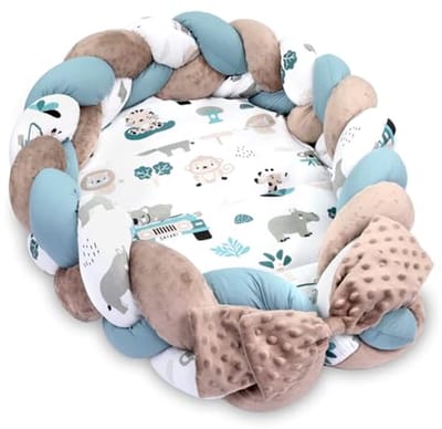 Comfortabel Babynestje 75 x 45 cm - Dubbelzijdig Wasbaar Knuffelnest met Vlechtkussen voor Wieg en Co Sleeper