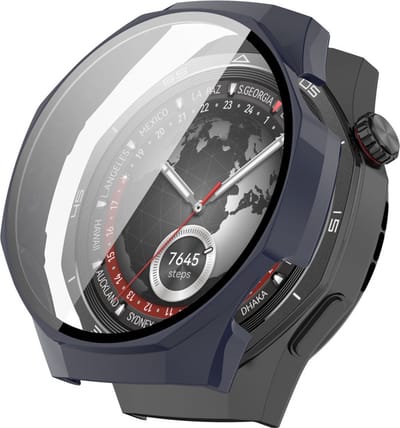 Watch case screenprotector - hoesje - gehard glas - geschikt voor Huawei Watch GT 5 Pro (46 mm) - donkerblauw
