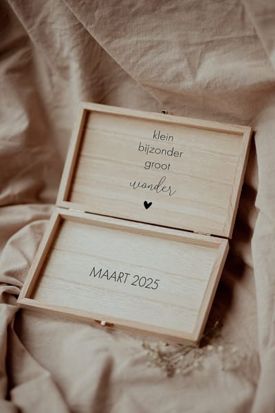 Bolletoet - Houten kistje met hartje + binnenkant tekst - bekendmakingskistje - zwangerschap - aankondigingskistje