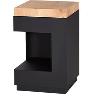 Bijzettafel, vierkant, kolompoot met opbergvak & viltglijders, tot 30 kg, B 350 x D 350 x H 540 mm, eiken kopshout/acryl, mat zwart