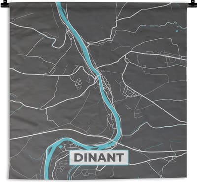 Wandkleed - Wanddoek - België – Dinant – Stadskaart – Kaart – Blauw – Plattegrond - 180x180 cm - Wandtapijt