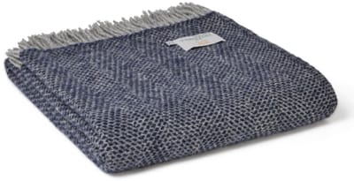 Sprei Beehive Marine Blauw met Grijs - 140x240 - Nieuw Wol - Tweedmill UK