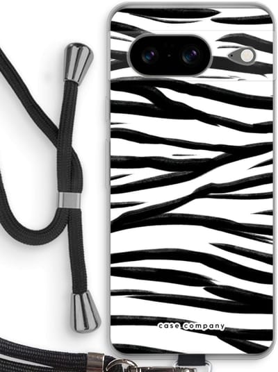 Case Company® - Hoesje met koord geschikt voor Google Pixel 8 hoesje met Koord - Zebra pattern - Telefoonhoesje met Zwart Koord - Bescherming aan alle Kanten en Over de Schermrand