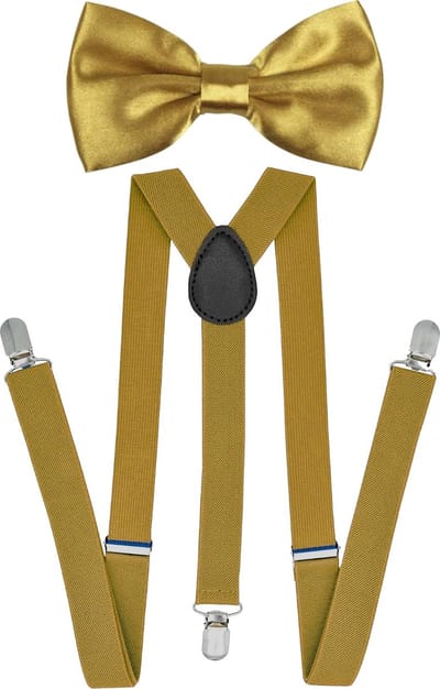 Fako Fashion - Bretels Met Vlinderstrik - Volwassen - Dames - Heren - Vlinderdas - Strik - Effen - 100cm - Goud