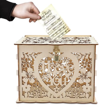Cosensi- Bruiloftskaartendoos Houten - Geschenkdoos met Sleutel - Uniek Hol Ontwerp - Opvouwbaar - 25 x 20 x 18,2 cm - Voor Feesten