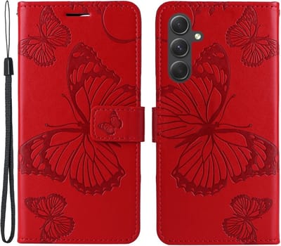 Coverup Hoesje - Geschikt voor Samsung Galaxy A55 Hoesje - Coverup Vlinders Book Case - Rood