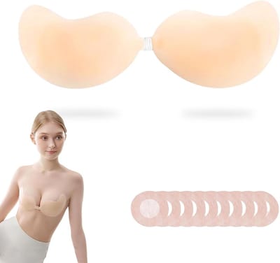 Push Up Plak-bh zonder bandjes en rug, Ultra Dunne Onzichtbare BH voor Dames - Inclusief Tepelbedekkers