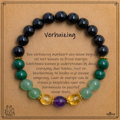 Bixorp Malachiet + Citrien + Amethist + Aventurijn + Onyx Armband op Cadeau Kaartje - Verhuizing - 8mm / 18cm Edelsteen Kralenarmband - Inclusief Cadeau Envelop