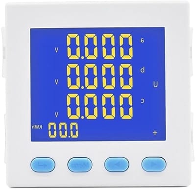 Energie Meter - Stroomverbruik Monitor - Industriële Stroommeting - 3 Fase 4 Draad - 96x96x78 mm - Zwart Wit