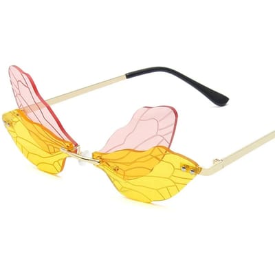 Trendy Randloze Zonnebril Vintage Libelenvleugels Unisex Mode UV-Bescherming As Picture white
