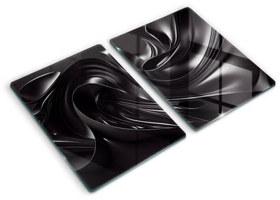 Wallfluent Spatscherm Keuken - Zwart Spatbescherming Kookplaat - Set 2 Stuks 40x52 cm - Zwarte Massa Abstractie Keuken Achterwand Bescherming - Abstractie Rechthoekig Spatscherm Keuken