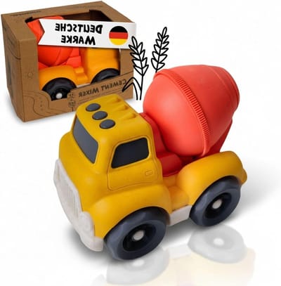 Betonmixer Speelgoed - Bouwvoertuig Kinderen - Binnen en buiten spelen - Gemaakt van tarwestro-mengsel - 18 cm - Geel
