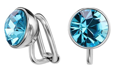 Traveller Clip Oorbellen - Oorclips Dames - Zilverkleurig - Blauw Kristal - Preciosa Crystals - Aquamarine - ø 10 mm - 157511