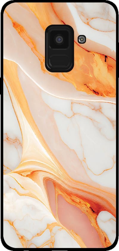 Smartphonica Telefoonhoesje voor Samsung Galaxy A8 2018 met marmer opdruk - TPU backcover case marble design - Oranje geschikt voor Samsung Galaxy A8 2018