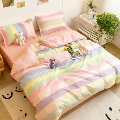 Kleurige Regenboog Strepen Kinderbedlinnen 135 x 200 cm met Dekbedovertrek en Kussensloop 80 x 80 cm, Perfect voor Jongens en Meisjes