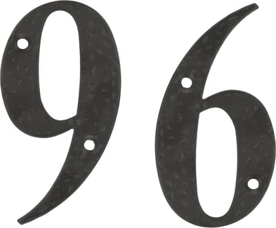 AMIG Huisnummer 96 - massief gesmeed staal - 10cm - incl. bijpassende schroeven - zwart