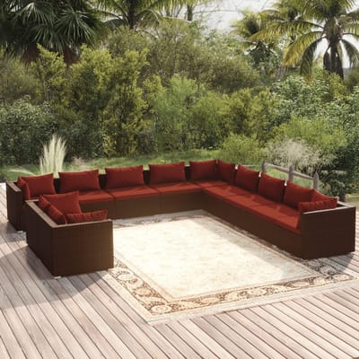 vidaXL - 11-delige - Loungeset - met - kussens - poly - rattan - bruin